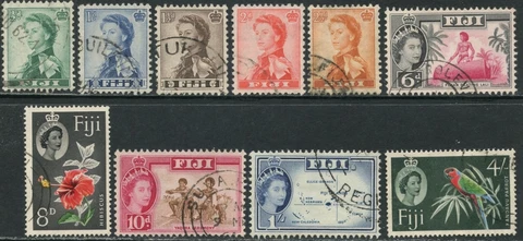 FIJI Sc#163-171, 173 1959-63 QEII Wmk 4 Part Set to 4sh Used Cover