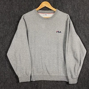 FILA Mens Large Pullover Sweatshirt Grey Fleece Lined Crew Neck Logo Vintage - Picture 1 of 11