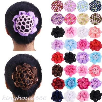 Girls Ballet Dance Elastic Flower Hair Bun Cover Snood Hair Net Skating Crochet - Image 1 of 4