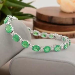 19.75Ct Oval Sambianischer Smaragd & Si / H Rund Diamant Tennis Armband 18k Weiß - Bild 1 von 9