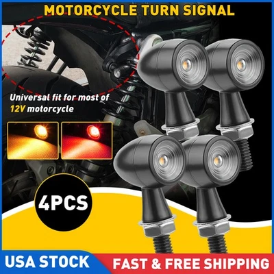 4x Black Motorcycle LED Bullet Mini Turn Signals Brake Light Blinker Amber+Red - Image 1 of 4