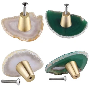 4 Pack Agate Slice Knobs Decorative Drawer Pull Handles Green & Natural Colors - Picture 1 of 6