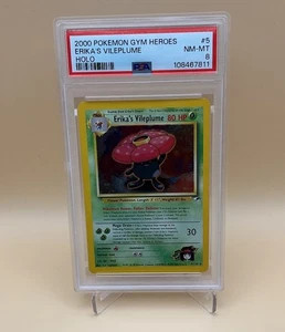 Tarjeta Pokémon TCG Gym Heroes 2000 - Erika's Vileplume - Holograma raro PSA 8 - Imagen 1 de 2