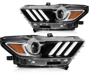 Headlight Assembly Set For Ford Mustang 2.3L 2015 2016 2017 Black Housing - Picture 1 of 9