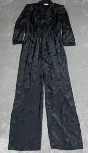 Vintage Karens Korner Jumpsuit Womens 14 Black Long Sleeve Collared 80s - Picture 1 of 7