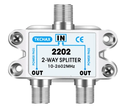 Divisor de cable coaxial de 2 vías, soporte 10-2602 MHz, compatible con RG6, niquelado Foto 1 de 4