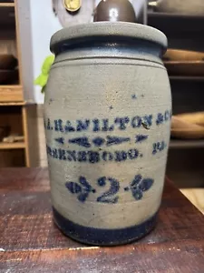 Jas Hamilton & Co. 2 gal Greensboro, PA Blue/Gray Crock - Picture 1 of 7