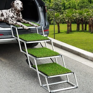Extra Wide Dog Car Stairs for Large Dogs, Lightweight Aluminum Foldable Pet Ramp - Picture 1 of 12