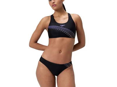 SPEEDO WOMENS 2 PIECE BIKINI SWIMSUIT.PLACEMENT BLACK SPORT SWIMMING COSTUME W25 - Image 1 of 4