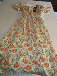 Scarlet Darkness Lined Dress Women's Beige Pink Floral w/ Pockets Renaissance S - Picture 1 of 1