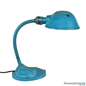 Antique Traditional Blue Gooseneck Library Desk Lamp - Picture 1 of 6