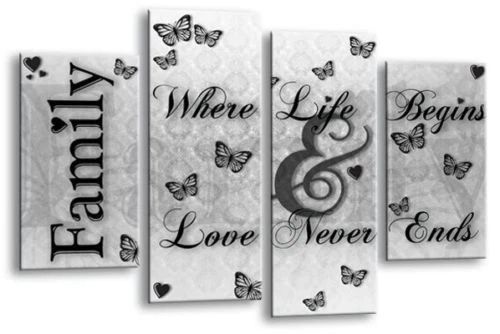 Family Quote Wall Art Picture Black Grey White Home Love Split Canvas Panel