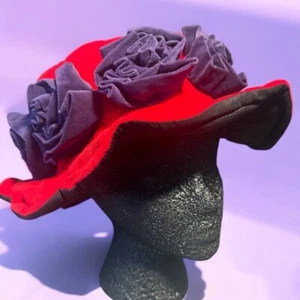 Red Hat Society Hat Funky Red & Purple Velvet Hat Mint Condition Size Adjustable - Picture 1 of 10