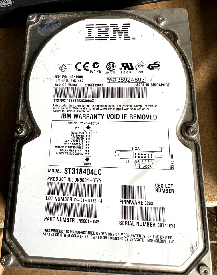 IBM 18.2G 10K 80 pin SCSI hard disk 19K1466 19K1467 ST318404LC - Image 1 of 1