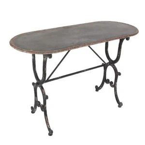 Litton Lane Console Tables 45"Large Oval Metal Wood Rustic W/ Distressed Accents - Picture 1 of 8