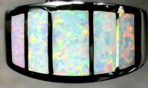 Men's White with pink sunset Glow Opal Bank of Windows sterling silver ring 13 - Picture 1 of 10