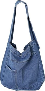 Denim Shoulder Bag Crossbody Tote Bags Women's Retro Blue - Picture 1 of 6