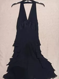 Maxazria Collection- (Notyourmothersvintage) SILK Black Ruffle Midi Dress Sz 6 - Picture 1 of 4