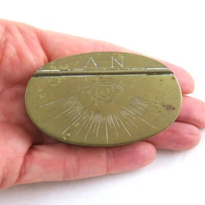 Antique Brass Snuff Box Vesta Oval Masonic All Seeing Eye - Picture 1 of 9