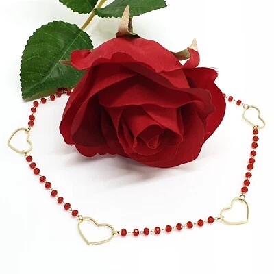 Dainty Gold Chain Crystal Heart Pendant Necklace Women Jewellery  Gift Girl UK - Image 1 of 4