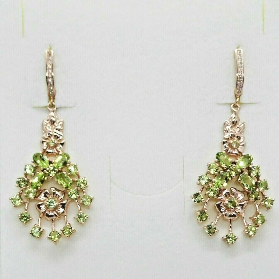 Peridot Ohrhänger BLÜTEN 925 Silber 585 Roségold vergoldet 52 x 22,5 mm - Bild 1 von 4