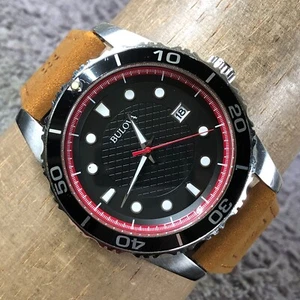 Bulova Men 98B260 Dress Date Brown Leather Strap Quartz Analog 42mm Watch 8" - Picture 1 of 13