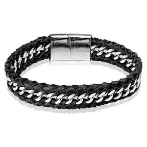 Coolbodyart Herren Armband Edelstahl Stainless Steel mit Leder gekordelt eing... - Bild 1 von 1