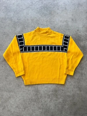 复古 70 年代雅马哈针织毛衣模拟领黄色黑色 XL 码 Kenny Roberts  — 第 1/4 张图片