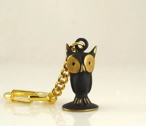 Walter BOSSE Vienna Key Ring Standing OWL Patinated Brass Bronze Keychain - Picture 1 of 10