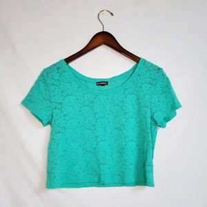 Express Womens Turquoise Flower Eyelet Lace Long Crop Top S - Picture 1 of 4