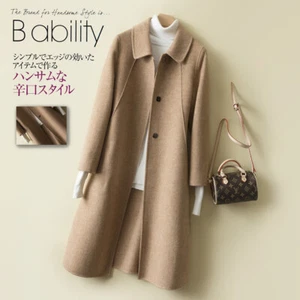 Womens 2023 New 100% Double-Sided Cashmere Wool Trench Coat Doll Collar Overcoat - Picture 1 of 17