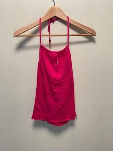 Vintage Energie Womens Tank Top Small Fuschia Halter Lettuce Hem Deadstock Y2K - Picture 1 of 6