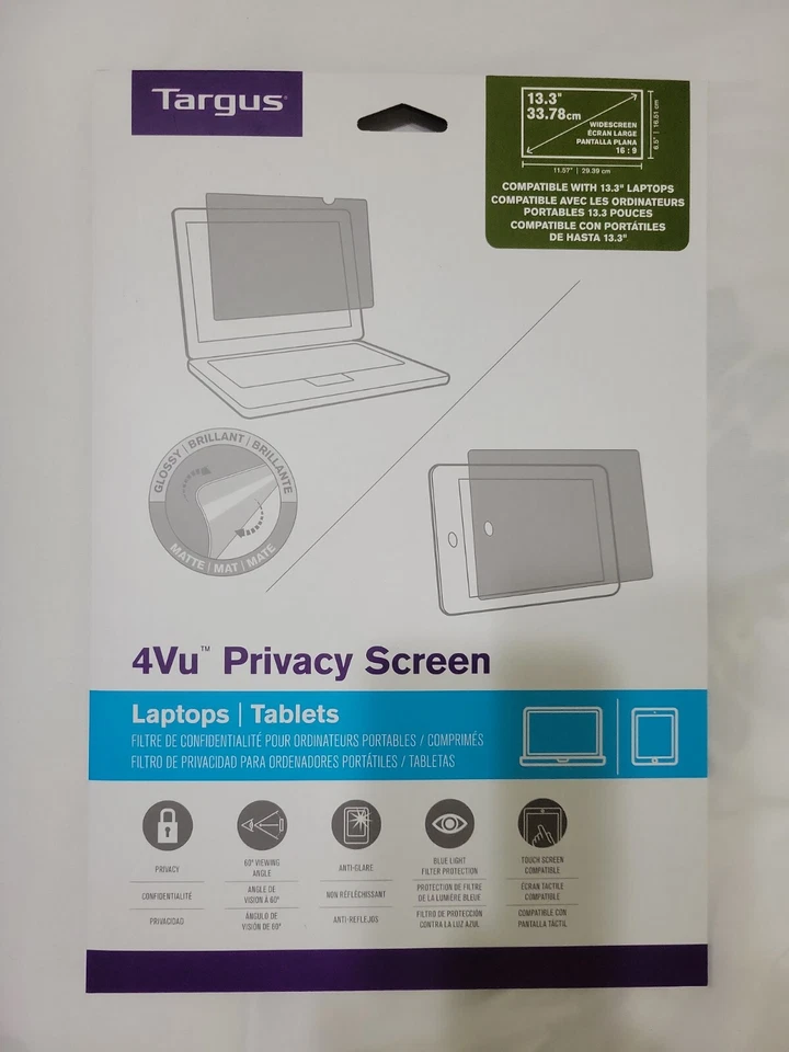 Targus 4Vu Privacy Screen for 13.3" Widescreen Laptops or Tablets New in Box - Изображение 1 из 1