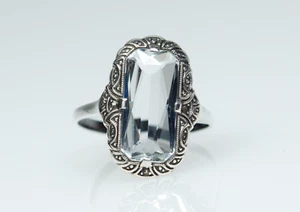 935 Silber - antiker Art Deco Ring - natürlicher Aquamarin - Bild 1 von 6