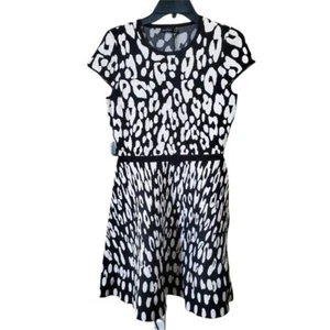 Karen Millen Womens A Line Dress Black White Leopard Print Stretch Crew M New - Picture 1 of 5