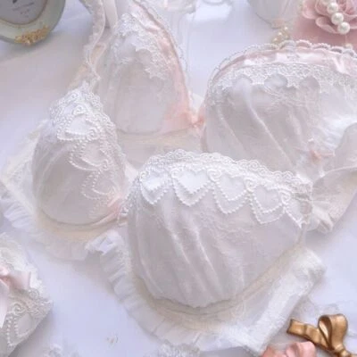 Maidens Bra Set Embroidery Thin Cup Girls White Bra Panties Underwear  - Image 1 of 4