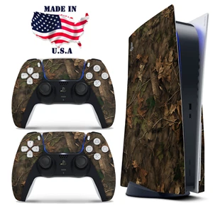PS5 Disc Version Console & Controller Vinyl Skin Decal Wrap Wood Camouflage - Picture 1 of 3