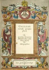 Feuillet de titre de l'Atlas de Gérard Mercator GALLIAE TABULE GEOGRAPHICAE 1585 - Imagen 1 de 3