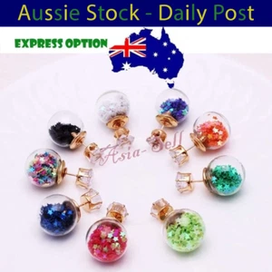 Earrings Double Sided Pearl Mixed Colours Glass Crystal Stud Earring Stars 16mm - Picture 1 of 8