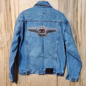 Harley Davidson Vintage 95th Anniversary Denim Trucker Jacket Mens Size Small - Picture 1 of 13