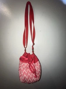 Vintage Red Patterned Cloth Woven Toggle Pull Bucket Shoulder Bag Fat Face - Picture 1 of 5
