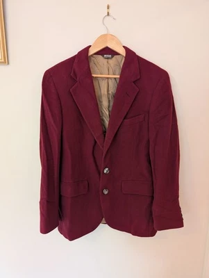复古 Bill Blass 100% 羊绒蔓越莓红色男式西装外套美国联盟制造 — 第 1/4 张图片
