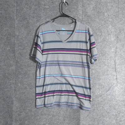 Camiseta informal de manga corta a rayas con cuello en V de diversión moderna para mujer Foto 1 de 4