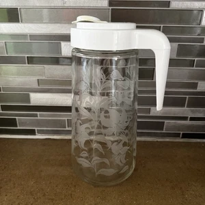 Vintage Anchor Hocking geätzte Lilien Tang Karaffe Krug mit Klappdeckel & Griff - Bild 1 von 6