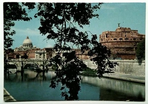 Vintage Rome Castel Sant'Angelo & St. Peter's Basilica Photochrome Postcard - Picture 1 of 2