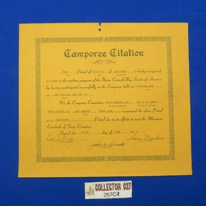 Boy Scout 1947 Union Council NJ Camporee Citation 257C2 - Picture 1 of 3