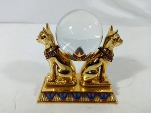 Vintage Franklin Mint Crystal Ball Of Bast Egyptian Limited Edition Gold Cats - Picture 1 of 11
