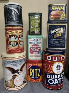 Vintage Tins Lot of 9 Decorative 1970s 1980s 1990s Cute Collectibles Decor - Picture 1 of 13