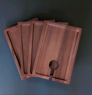 4 Bandejas de Aperitivos de Madera de Teca Soporte para Copas de Vino NUEVO 6"x9" Hecho en Tailandia.2 Foto 1 de 4