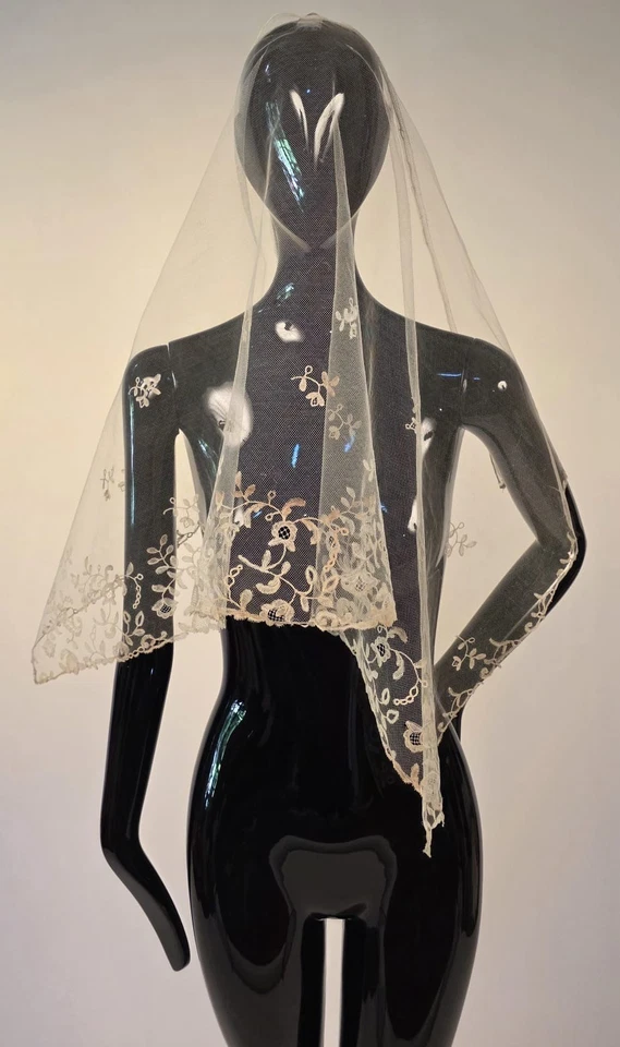 VICTORIAN 19TH C HAND MADE BRIDAL WEDDING LACE BONNET VEIL FOR DRESS - Image 1 of 4